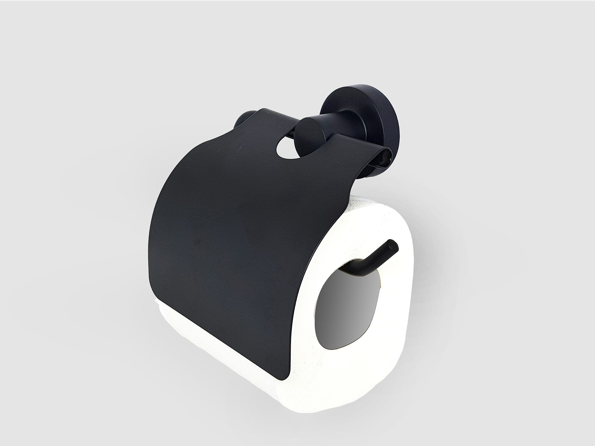 Aqua Bagno ZERO Toilettenpapierhalter mit Abdeckung schwarz matt - Papierhalter mit hygienischem Deckel