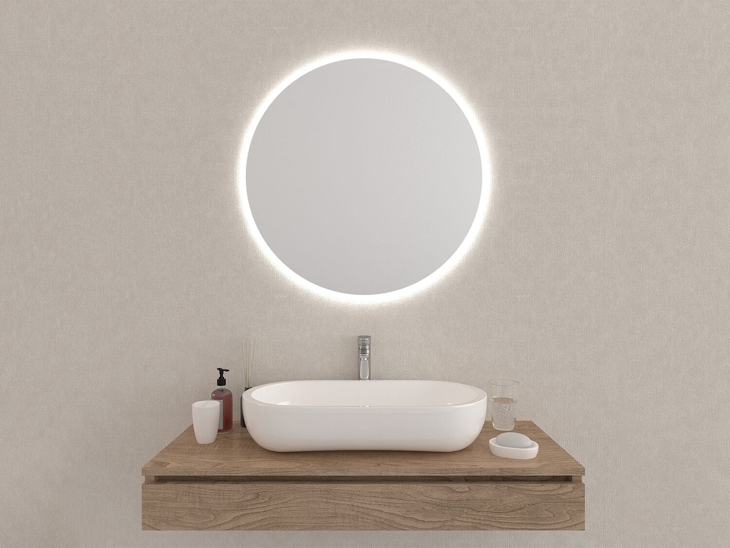 Aqua Bagno Badezimmerspiegel rund mit LED-Beleuchtung nach Ma&szlig; KR SPH.R1C