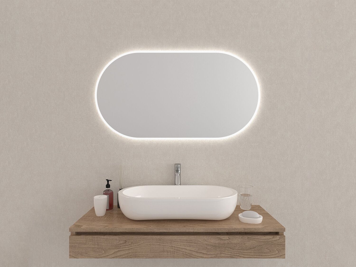 Aqua Bagno Badezimmerspiegel abgerundete Ecken mit LED-Beleuchtung nach Ma&szlig; YOU SPH.O1F
