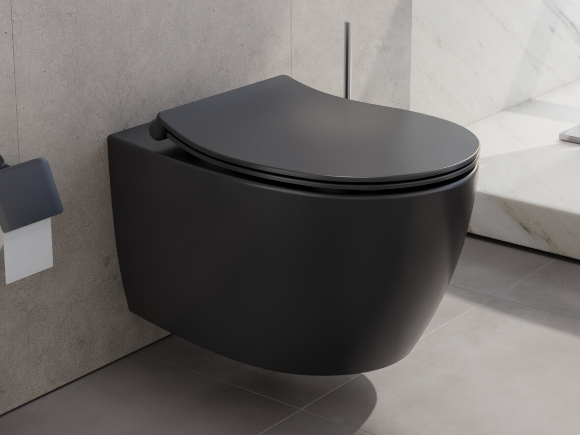 Aqua Bagno sp&uuml;lrandlose Toilette H&auml;nge WC schwarz matt inkl. Softclose Deckel