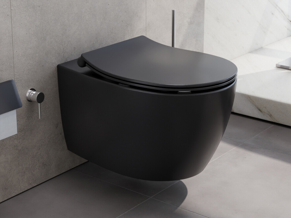 Aqua Bagno sp&uuml;lrandloses H&auml;nge Dusch-WC Taharet schwarz matt inkl. Softclose Deckel Toilette