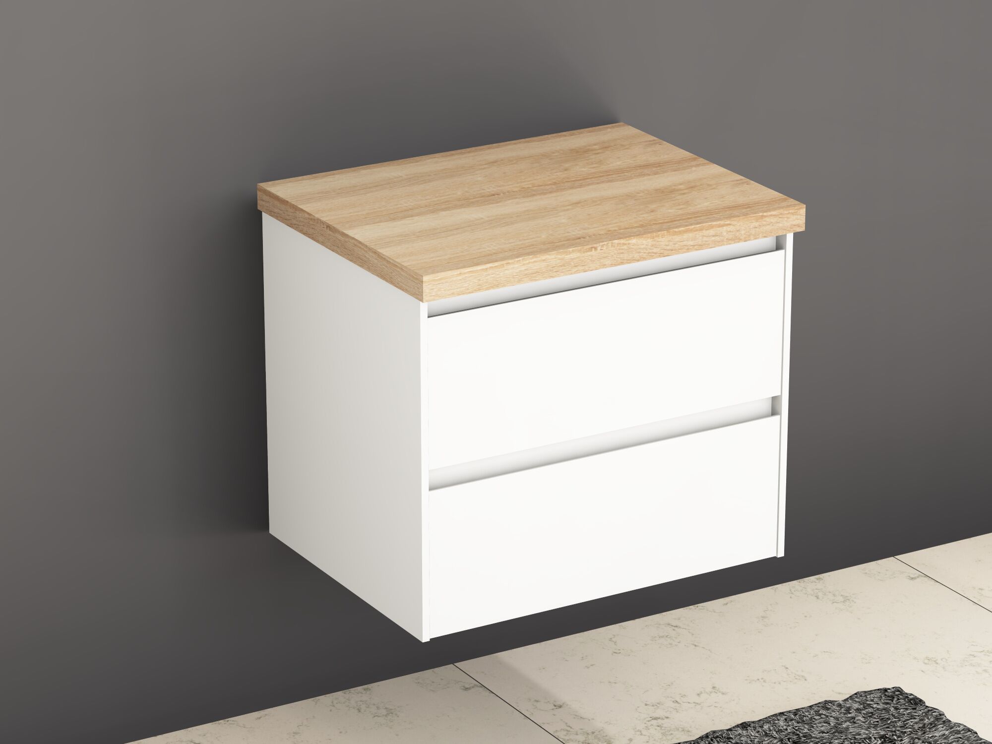 Duo Waschtischunterschrank 60, Wei&szlig; Hochglanz Lackiert, Tr&auml;gerplatte