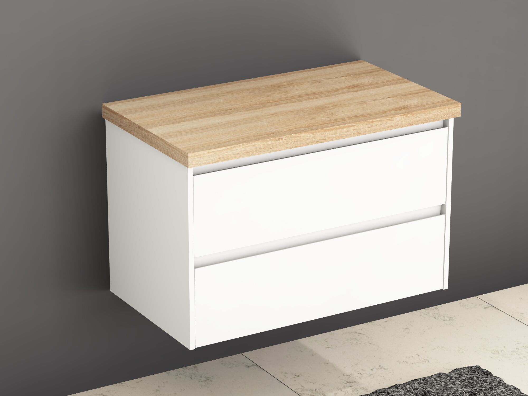 Duo Waschtischunterschrank 80, Wei&szlig; Hochglanz Lackiert, Tr&auml;gerplatte