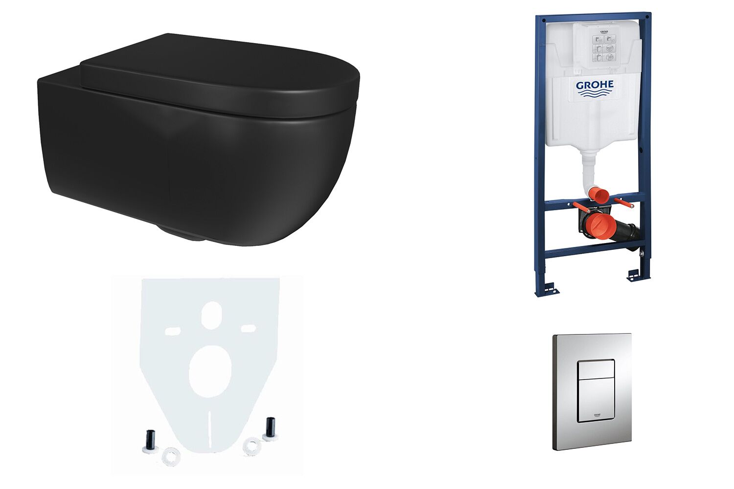 Grohe &amp; Aqua Bagno 011.1051.063SMK sp&uuml;lrandlos schwarz matt + Sp&uuml;lkasten Rapid SL Vorwandelement + Wand WC + Dr&uuml;ckerplatte