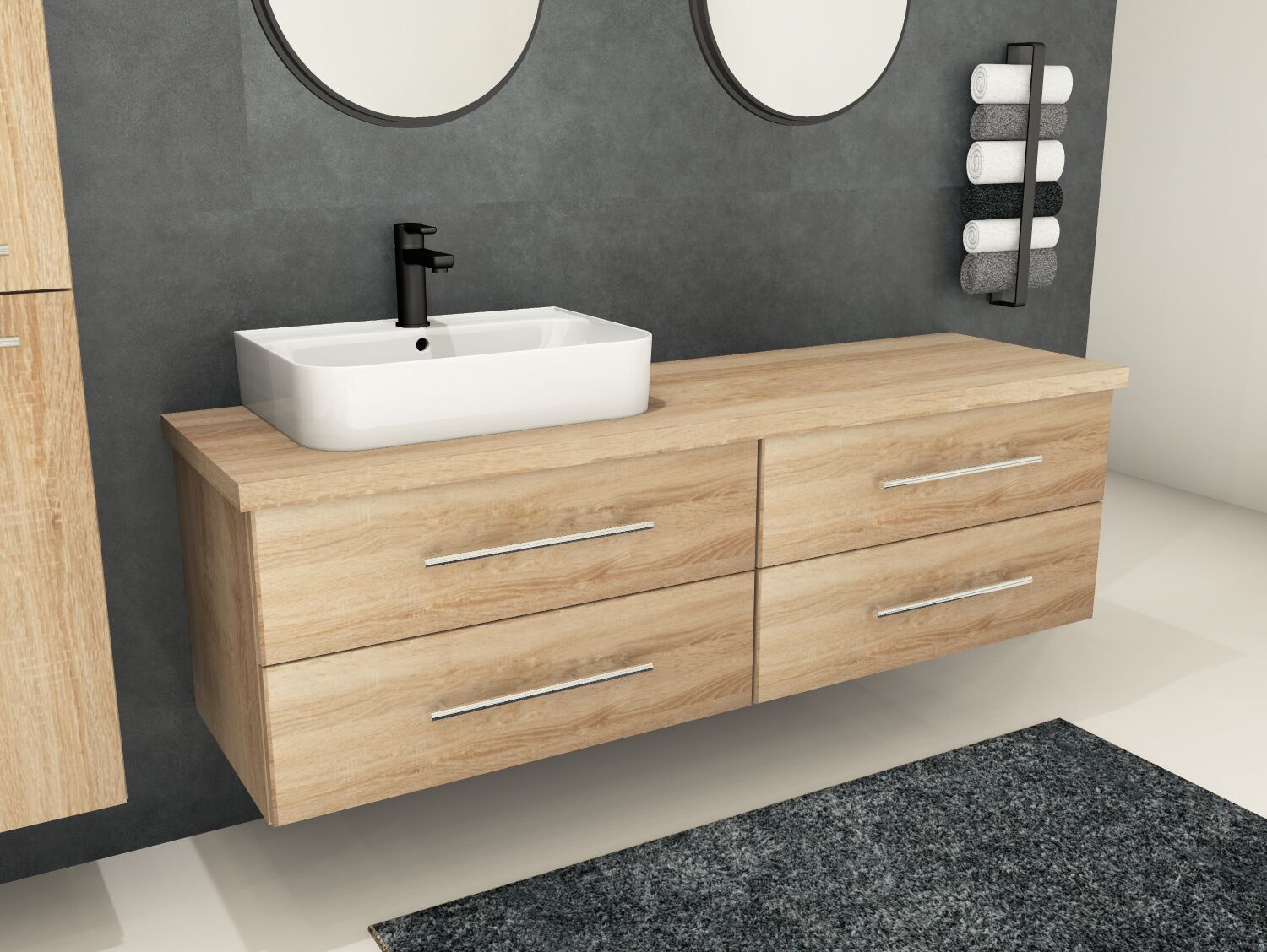 Flex Badm&ouml;bel 160, Eiche Gold, Keramik Waschbecken, Tr&auml;gerplatte