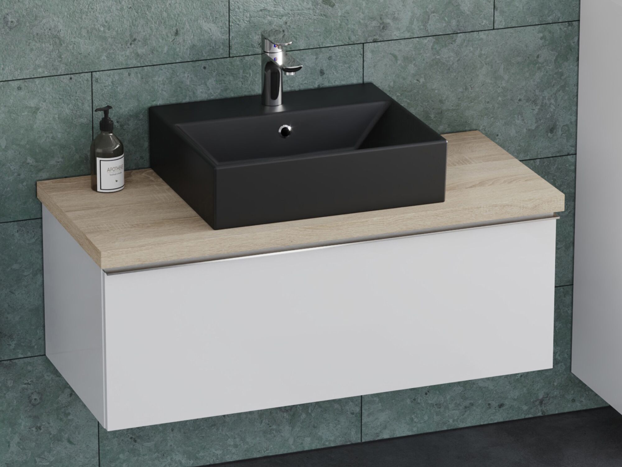 Smile Badm&ouml;bel 100, Wei&szlig; Hochglanz Lackiert, Keramik Waschbecken, Tr&auml;gerplatte